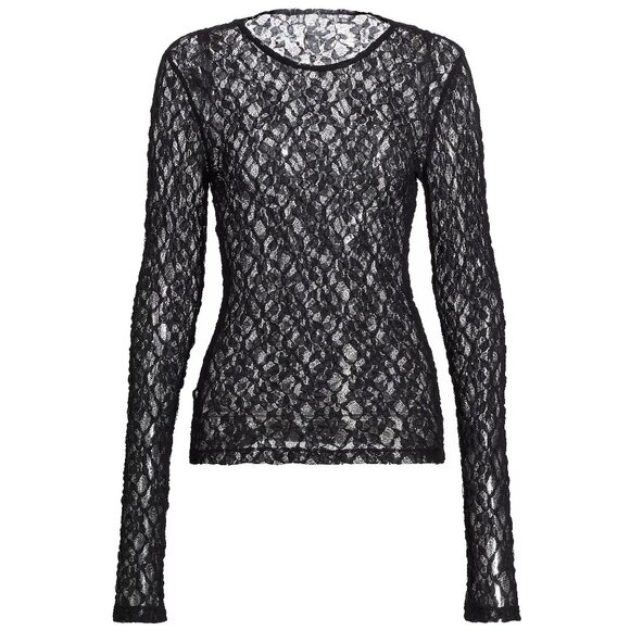 Nally & Millie Sheer Mesh Lace Top Long Sleeve Round Neck Pullover Sexy Sz M - Picture 1 of 7
